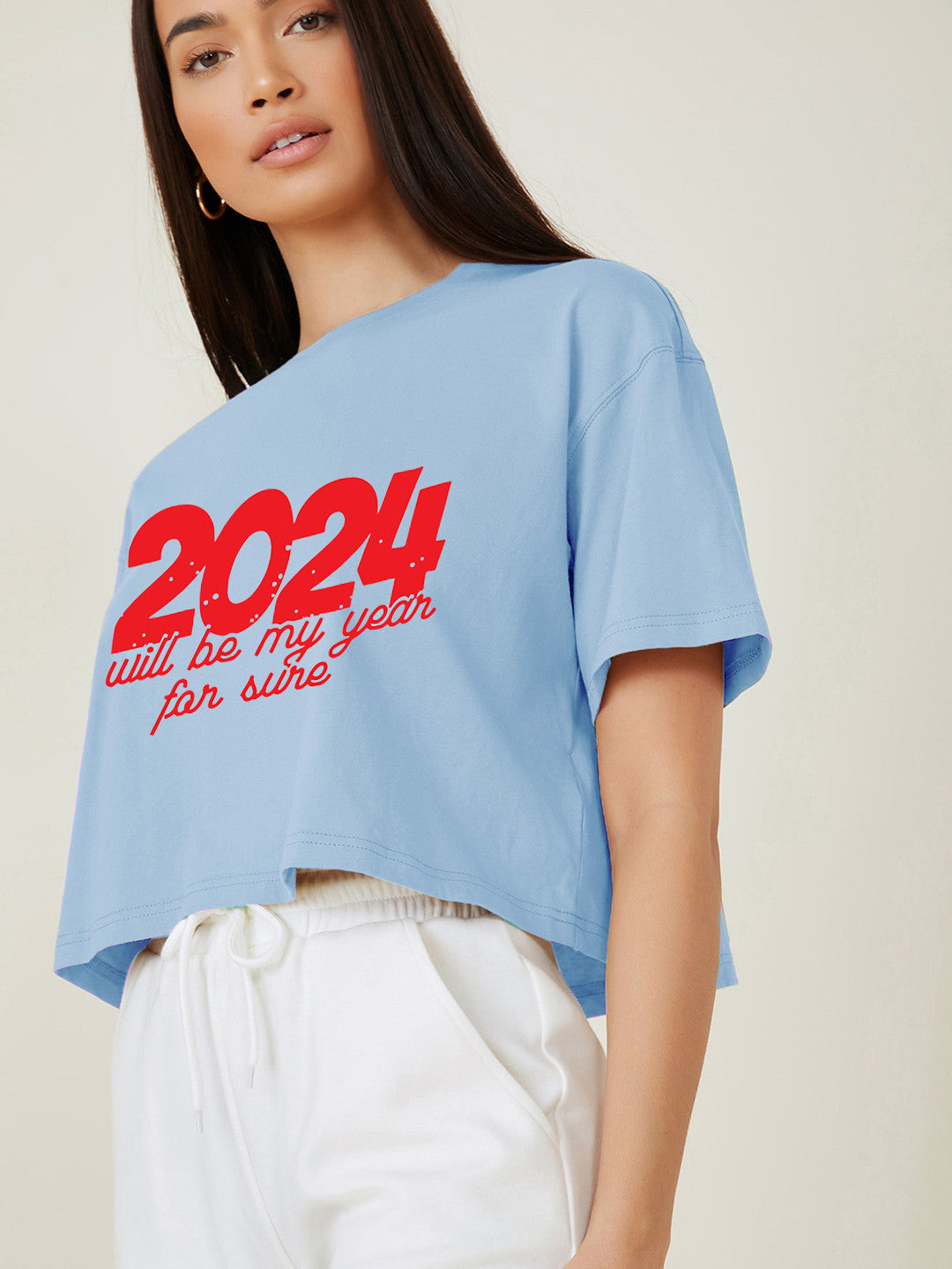 KOTTY Printed, Typography Women Round Neck Blue T-Shirt 