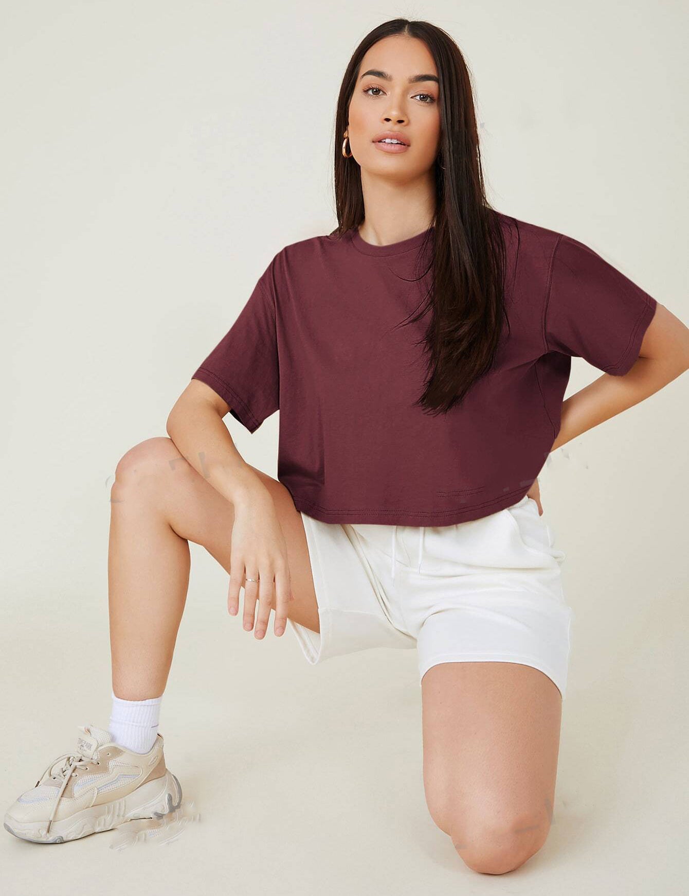 KOTTY Solid Women Round Neck Maroon T-Shirt 