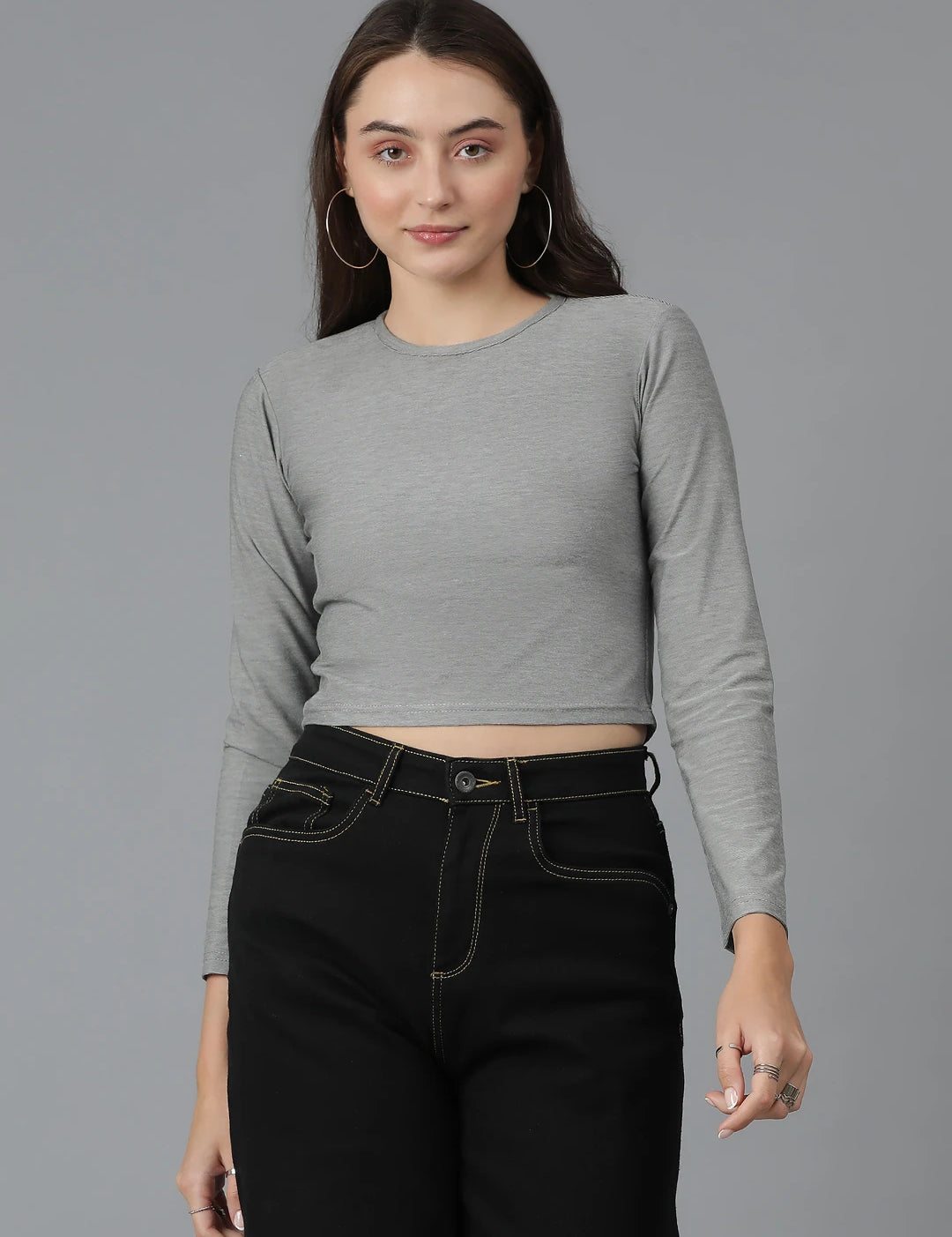 KOTTY Solid Women Round Neck Grey T-Shirt 