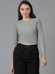 KOTTY Solid Women Round Neck Grey T-Shirt 