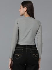 KOTTY Solid Women Round Neck Grey T-Shirt 