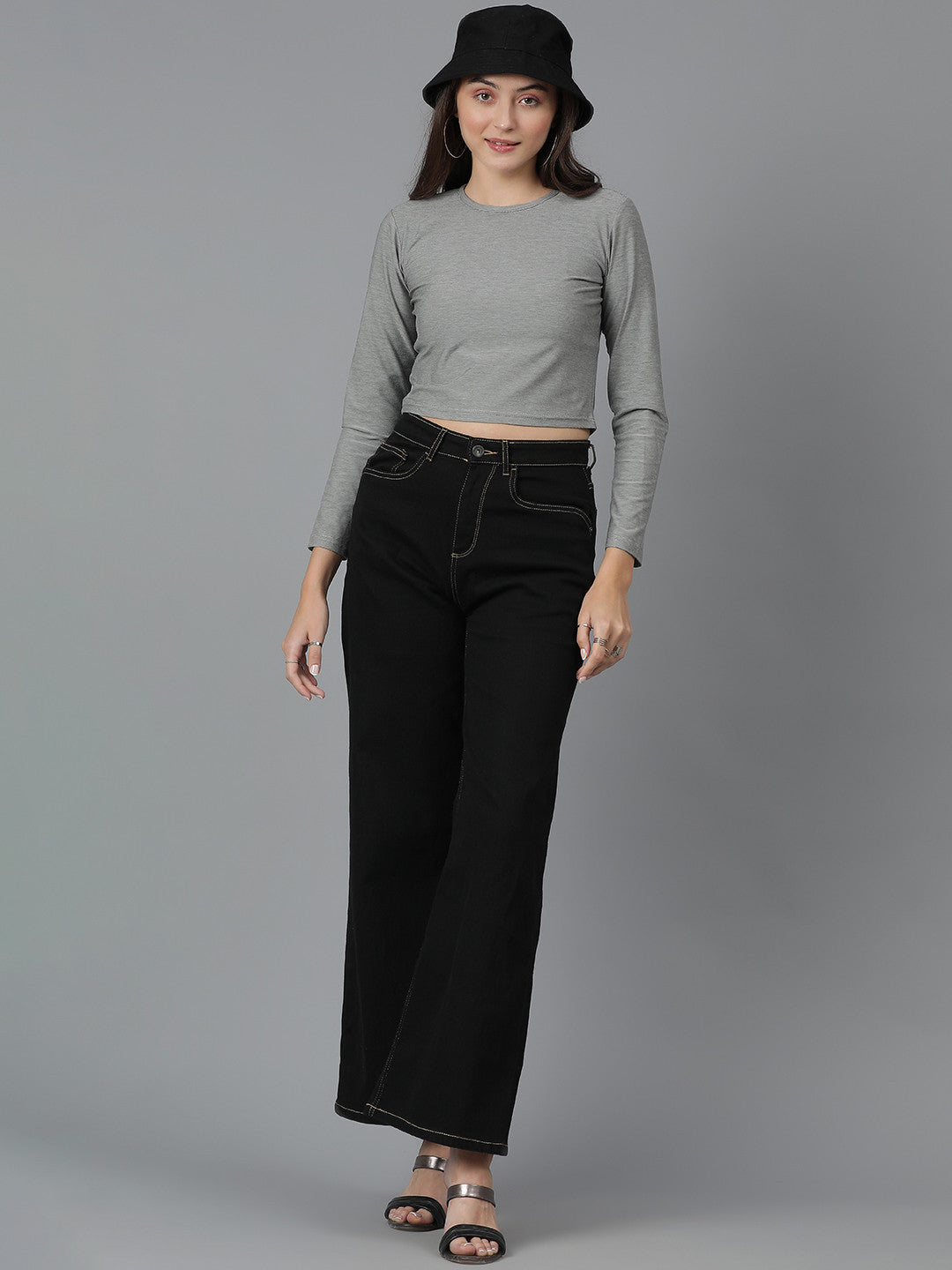KOTTY Solid Women Round Neck Grey T-Shirt 