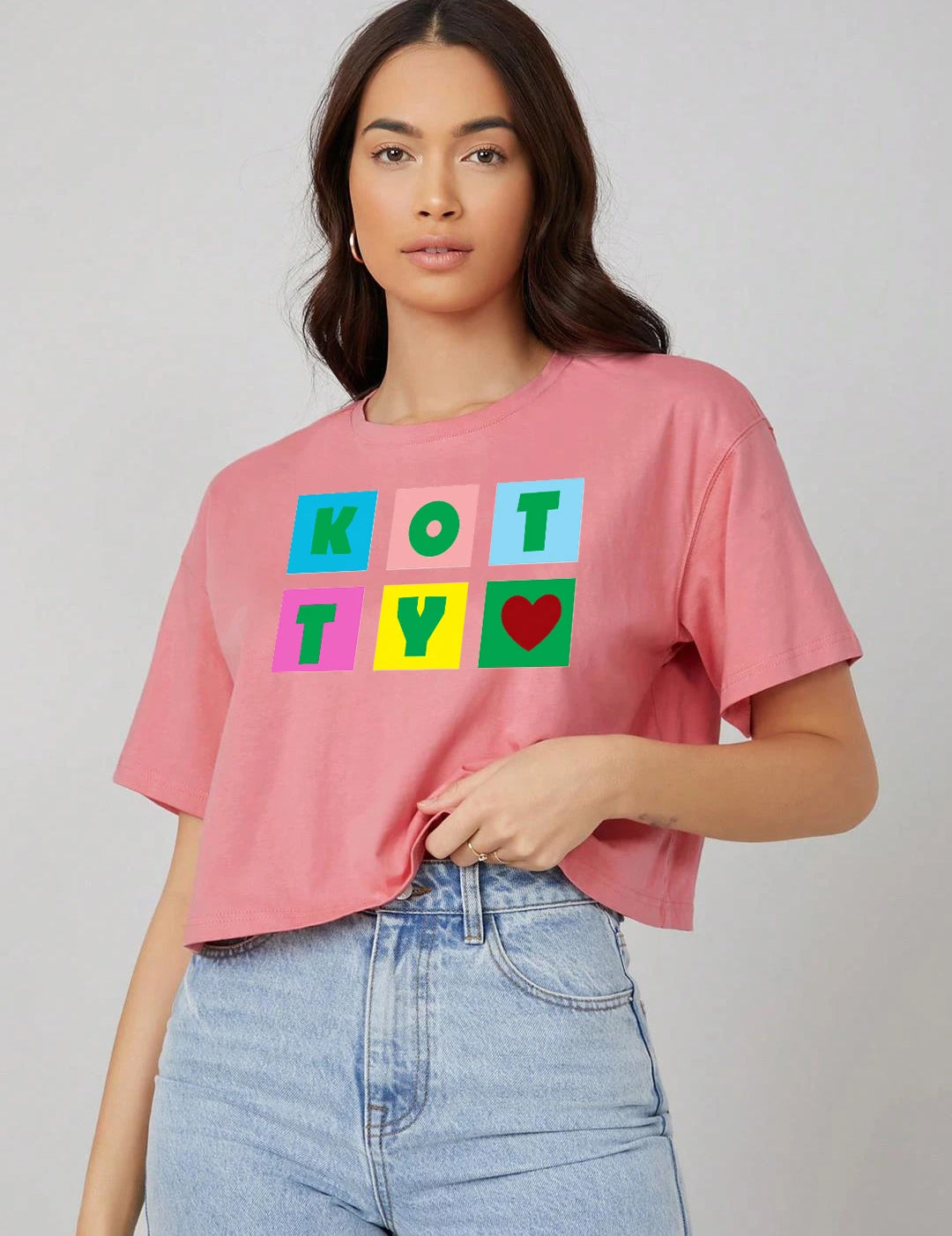 KOTTY Printed, Typography Women Round Neck Pink T-Shirt 