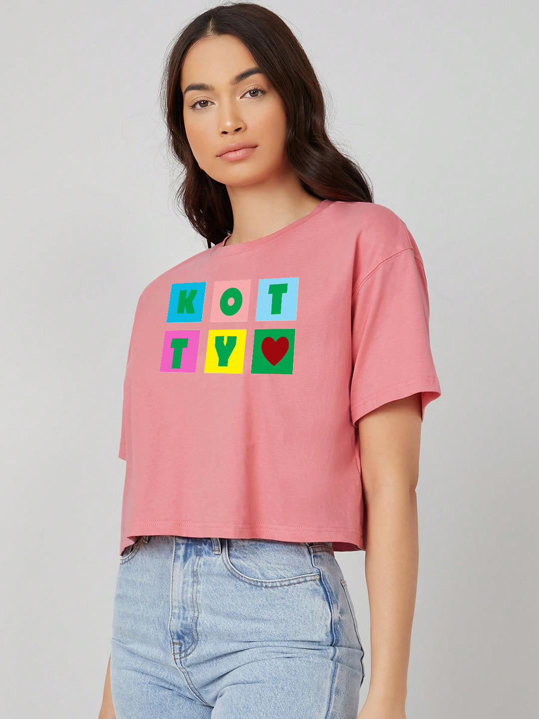 KOTTY Printed, Typography Women Round Neck Pink T-Shirt 