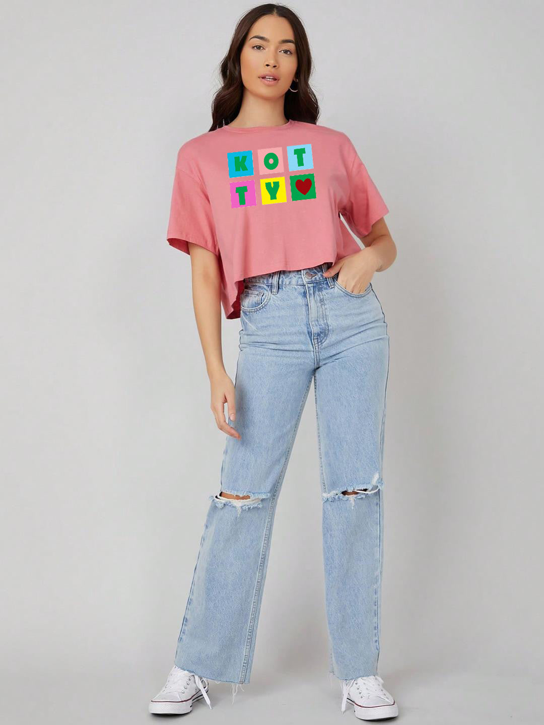 KOTTY Printed, Typography Women Round Neck Pink T-Shirt 