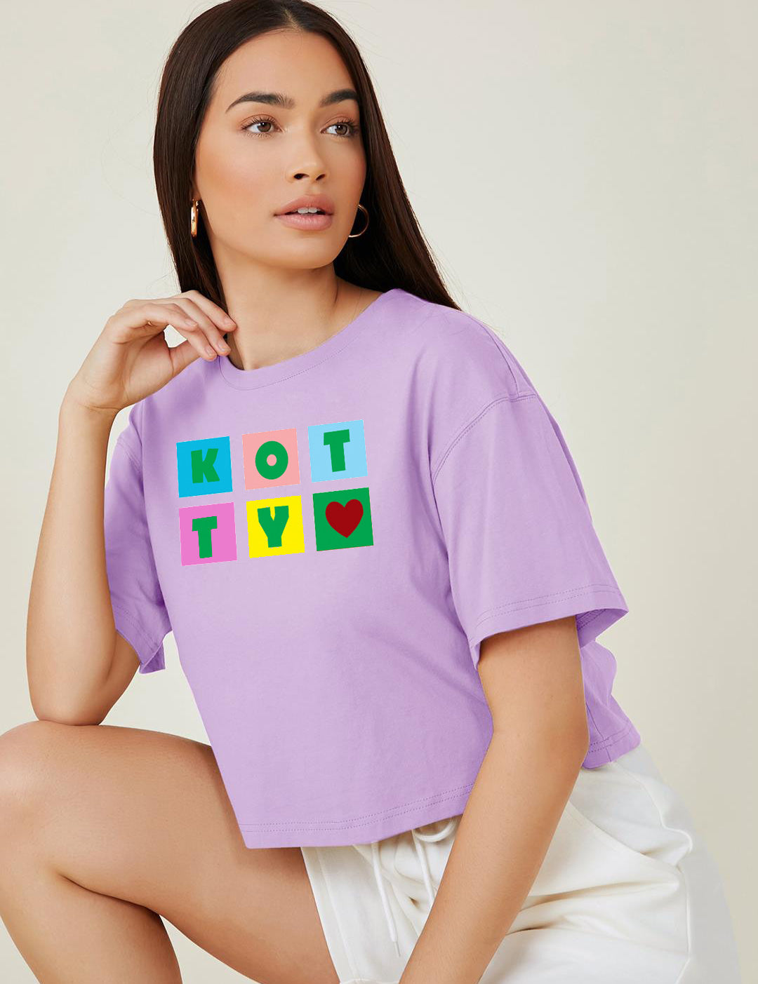 KOTTY Printed, Typography Women Round Neck Purple T-Shirt 