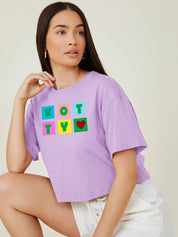 KOTTY Printed, Typography Women Round Neck Purple T-Shirt 