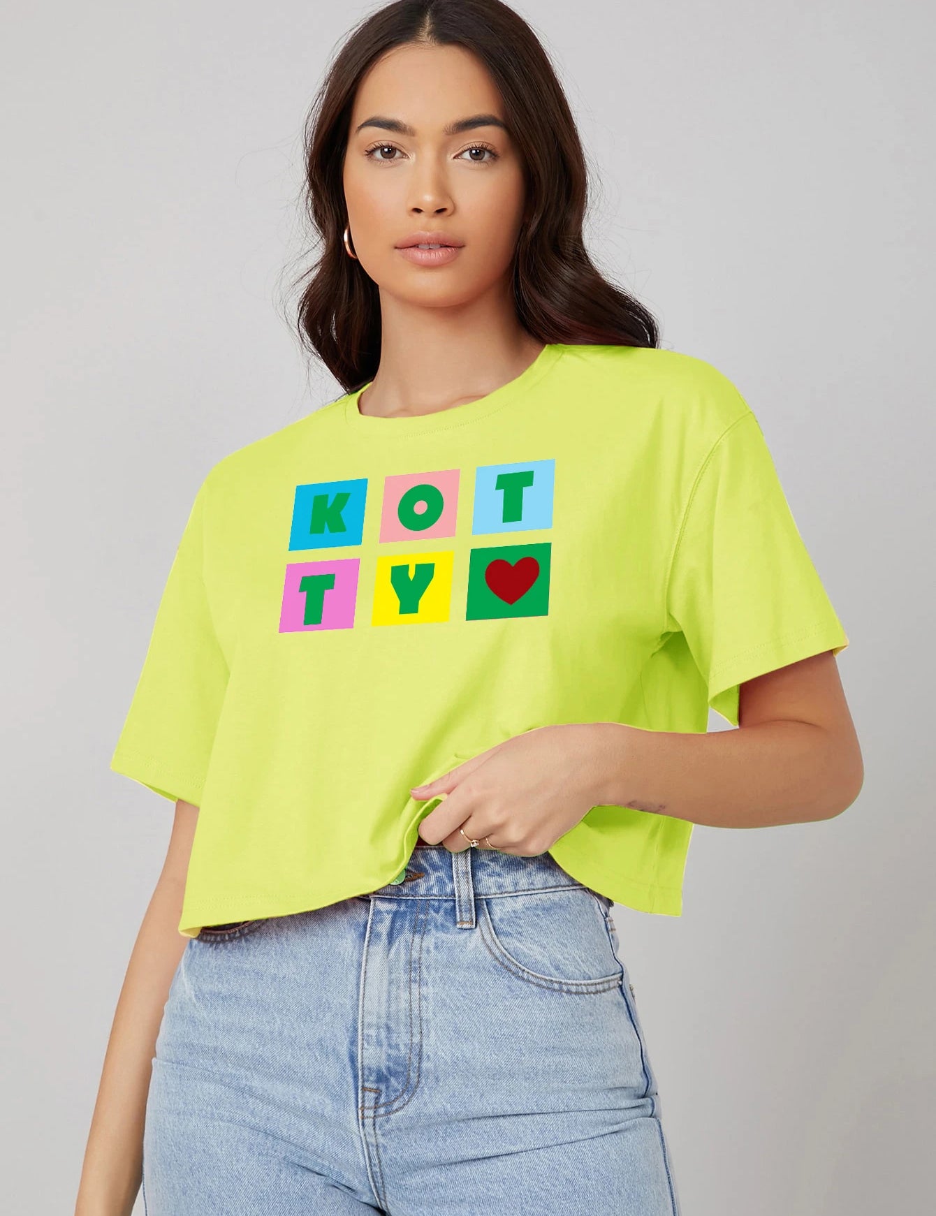 KOTTY Printed, Typography Women Round Neck Yellow T-Shirt 