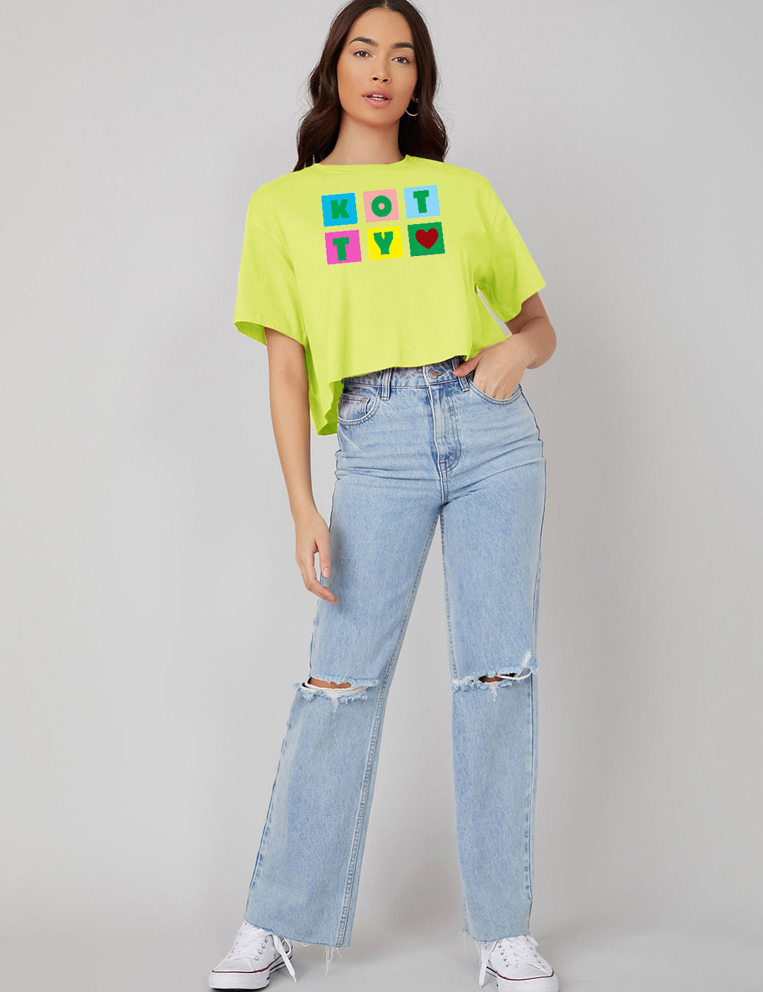 KOTTY Printed, Typography Women Round Neck Yellow T-Shirt 