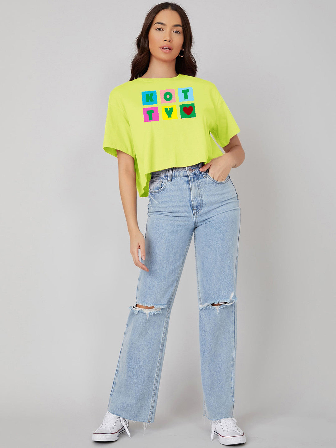 KOTTY Printed, Typography Women Round Neck Yellow T-Shirt 
