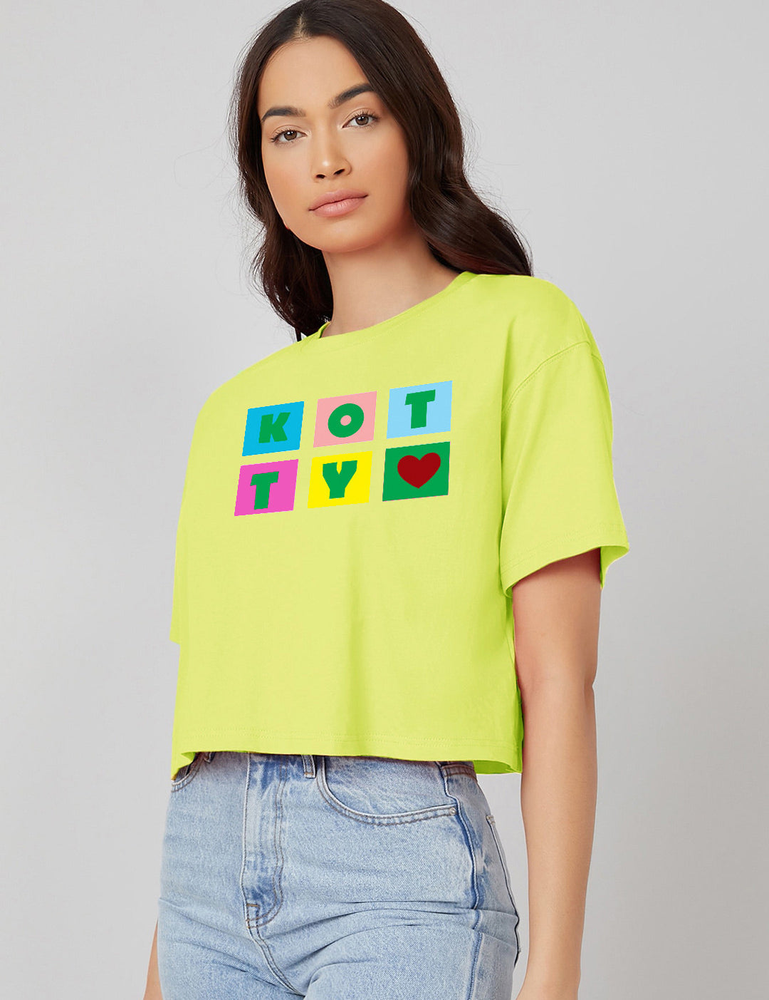 KOTTY Printed, Typography Women Round Neck Yellow T-Shirt 