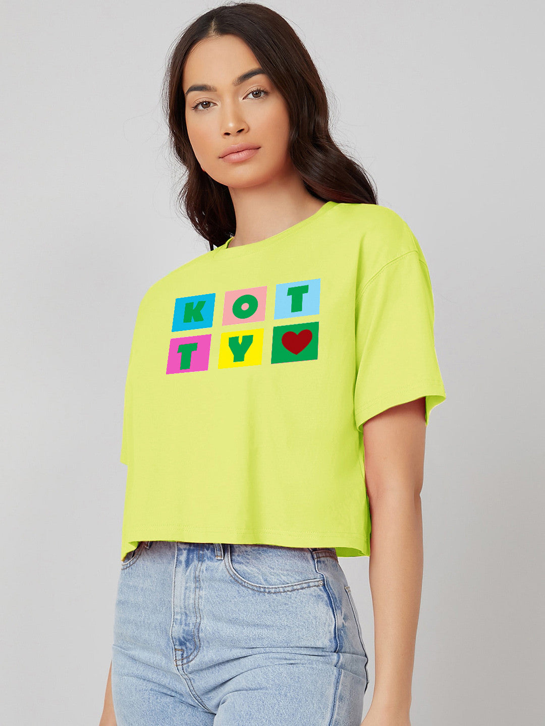 KOTTY Printed, Typography Women Round Neck Yellow T-Shirt 