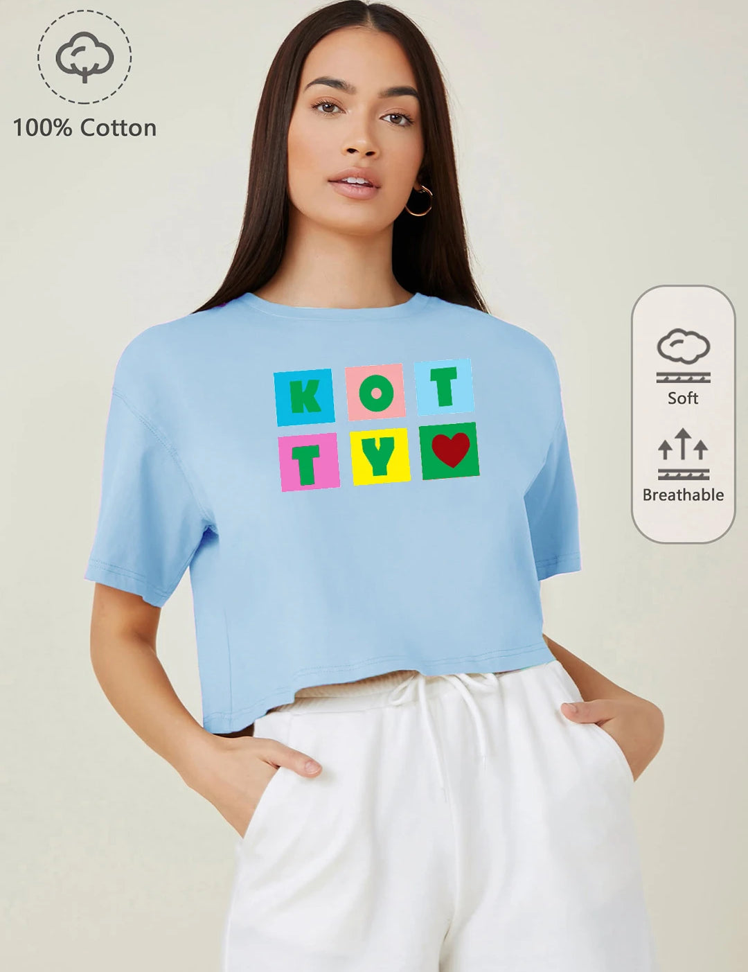 KOTTY Printed, Typography Women Round Neck Blue T-Shirt 