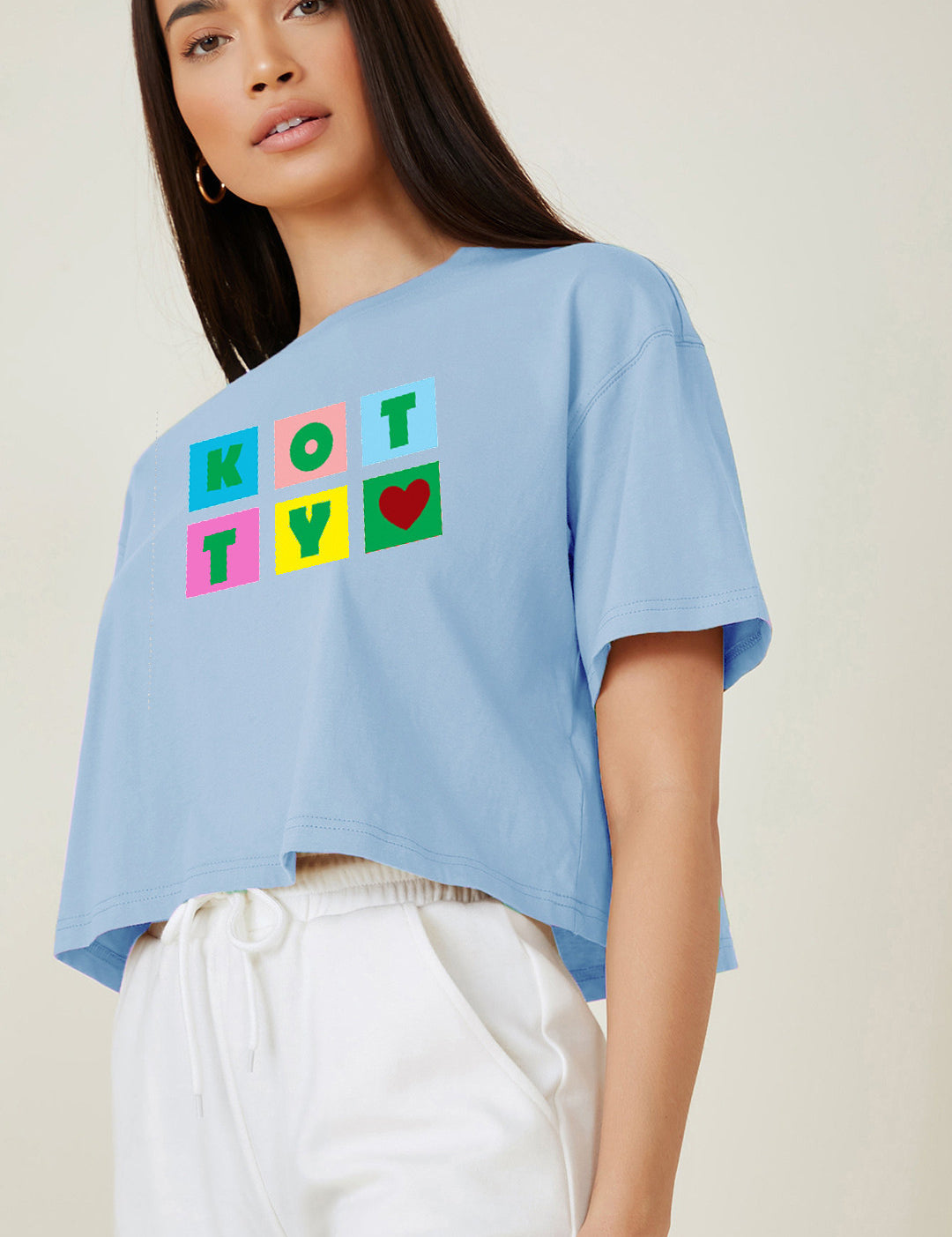 KOTTY Printed, Typography Women Round Neck Blue T-Shirt 