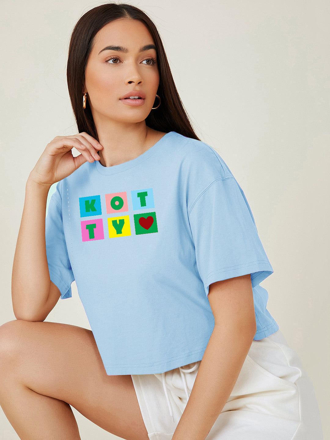 KOTTY Printed, Typography Women Round Neck Blue T-Shirt 