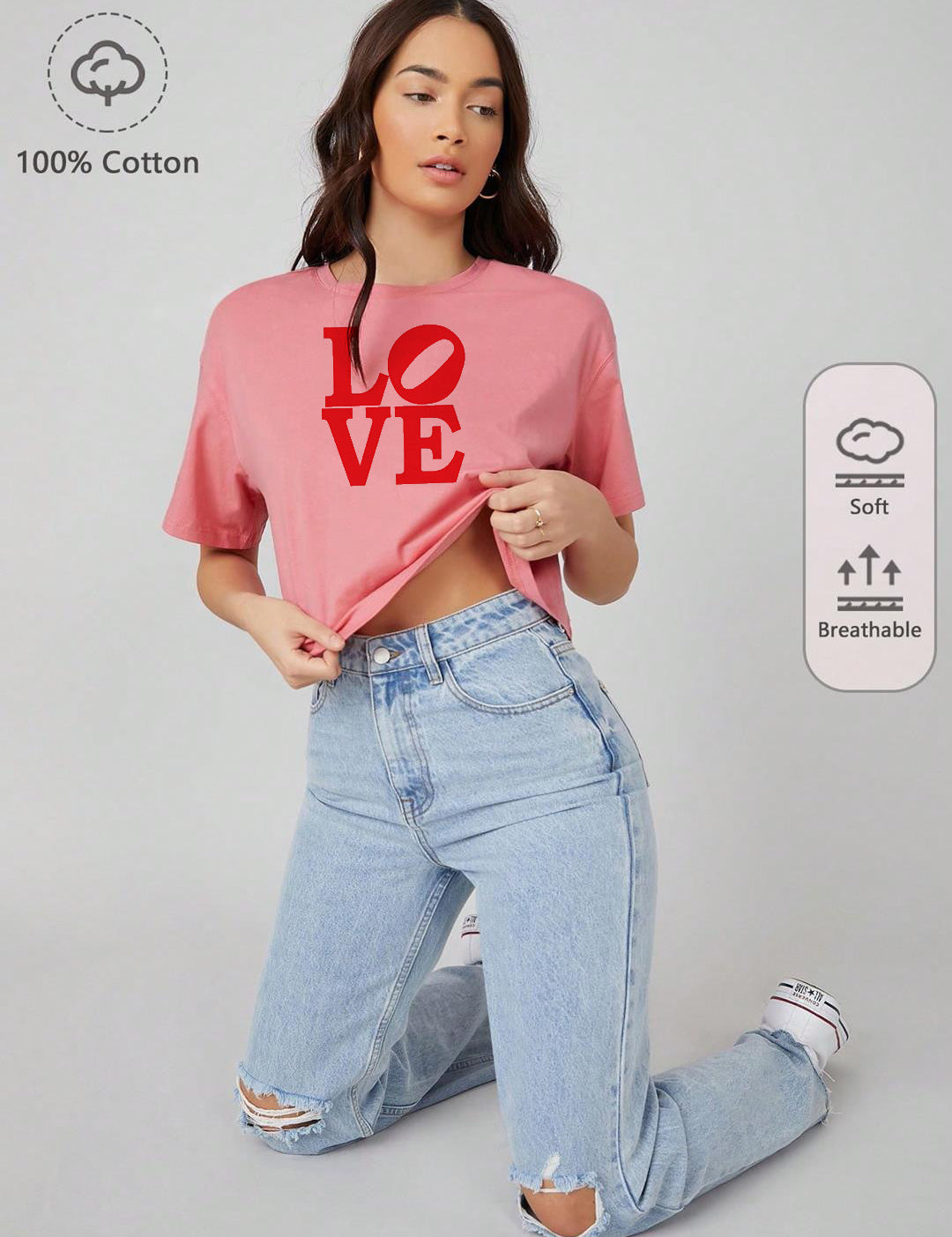 KOTTY Typography Women Round Neck Pink T-Shirt 