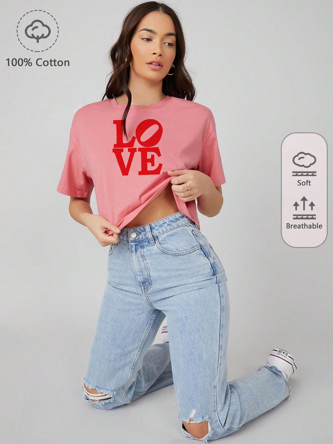 KOTTY Typography Women Round Neck Pink T-Shirt 