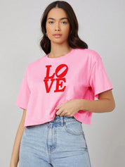 KOTTY Typography Women Round Neck Pink T-Shirt 