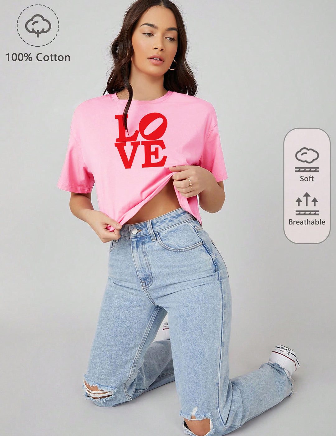 KOTTY Typography Women Round Neck Pink T-Shirt 