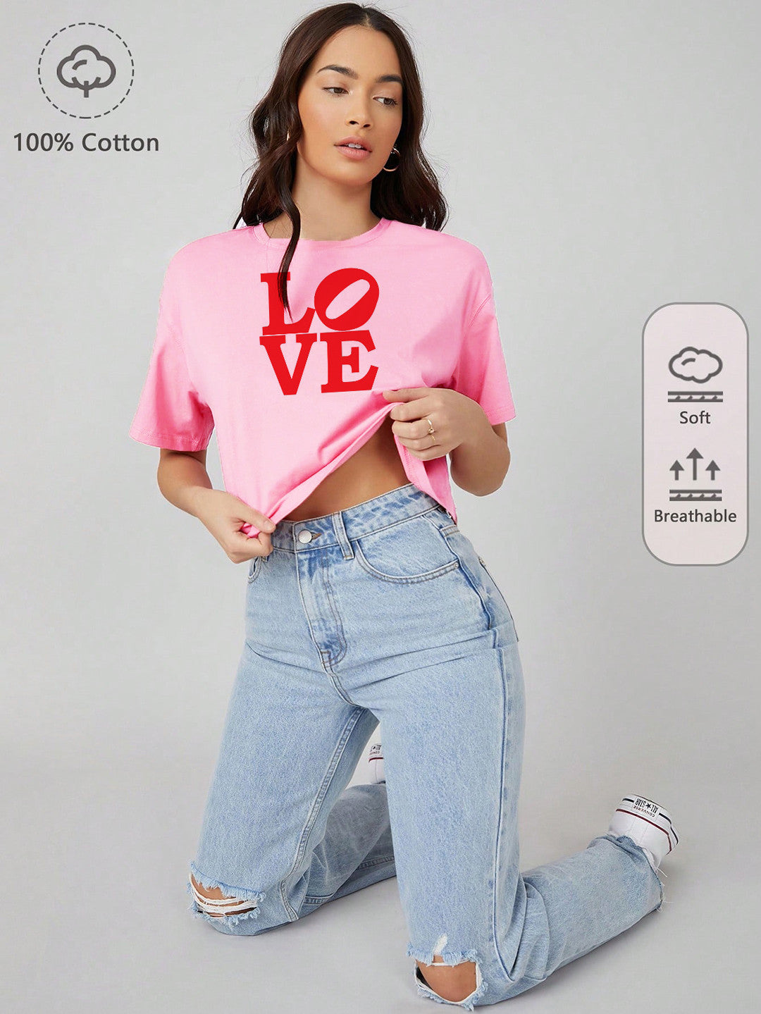 KOTTY Typography Women Round Neck Pink T-Shirt 