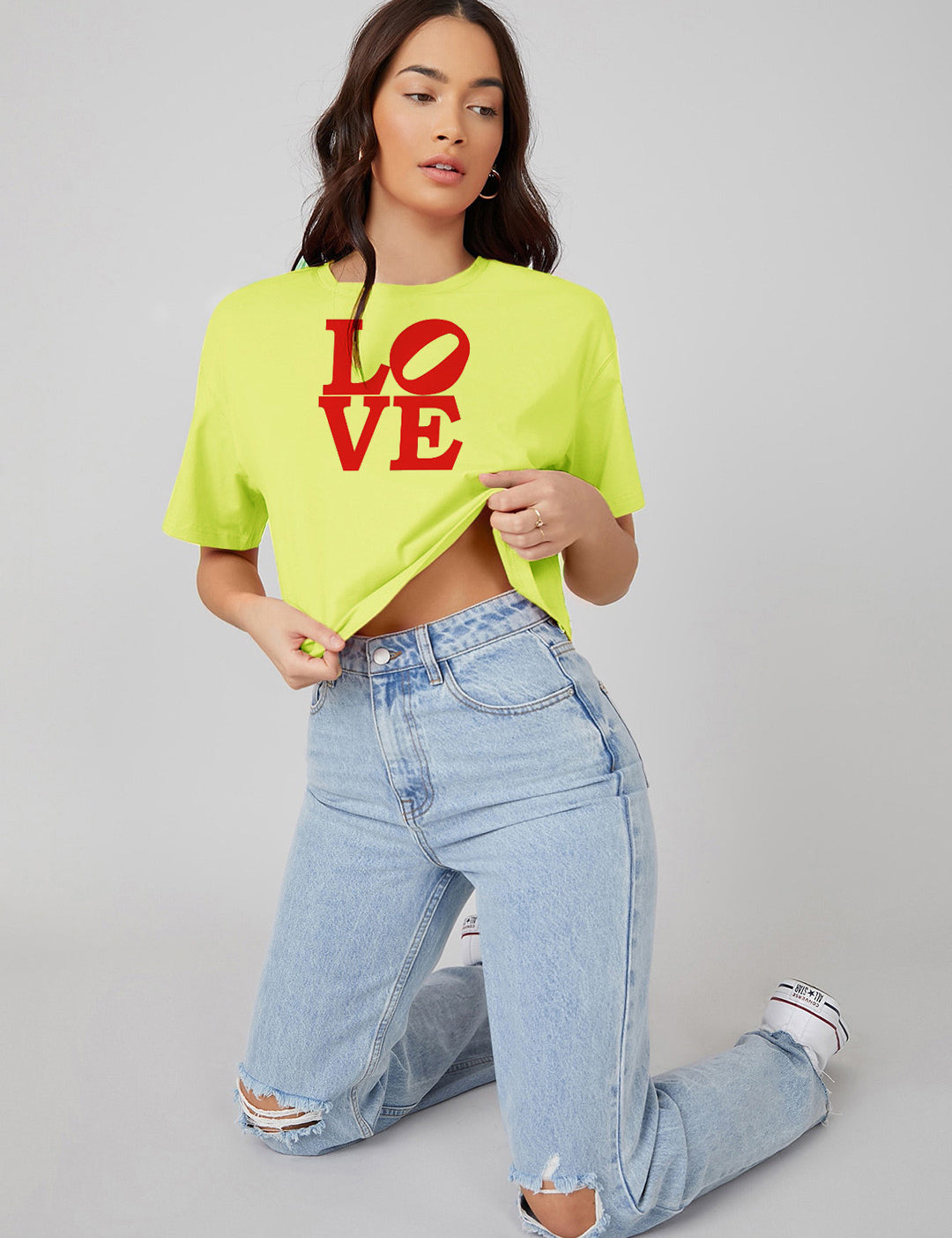KOTTY Typography Women Round Neck Yellow T-Shirt 