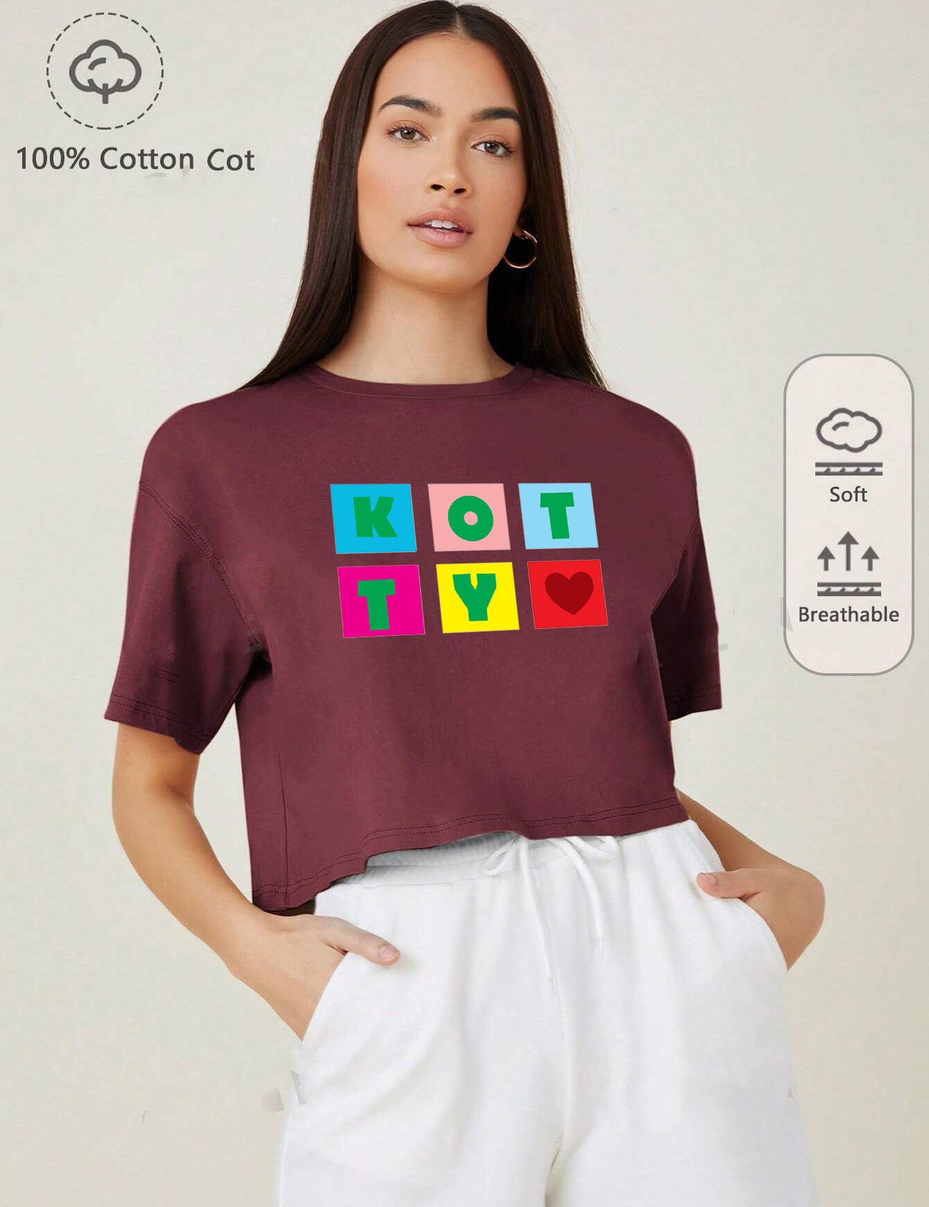 KOTTY Printed Women Round Neck Maroon T-Shirt 