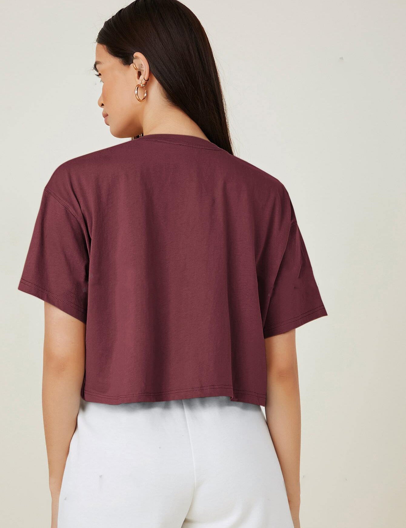 KOTTY Printed Women Round Neck Maroon T-Shirt 
