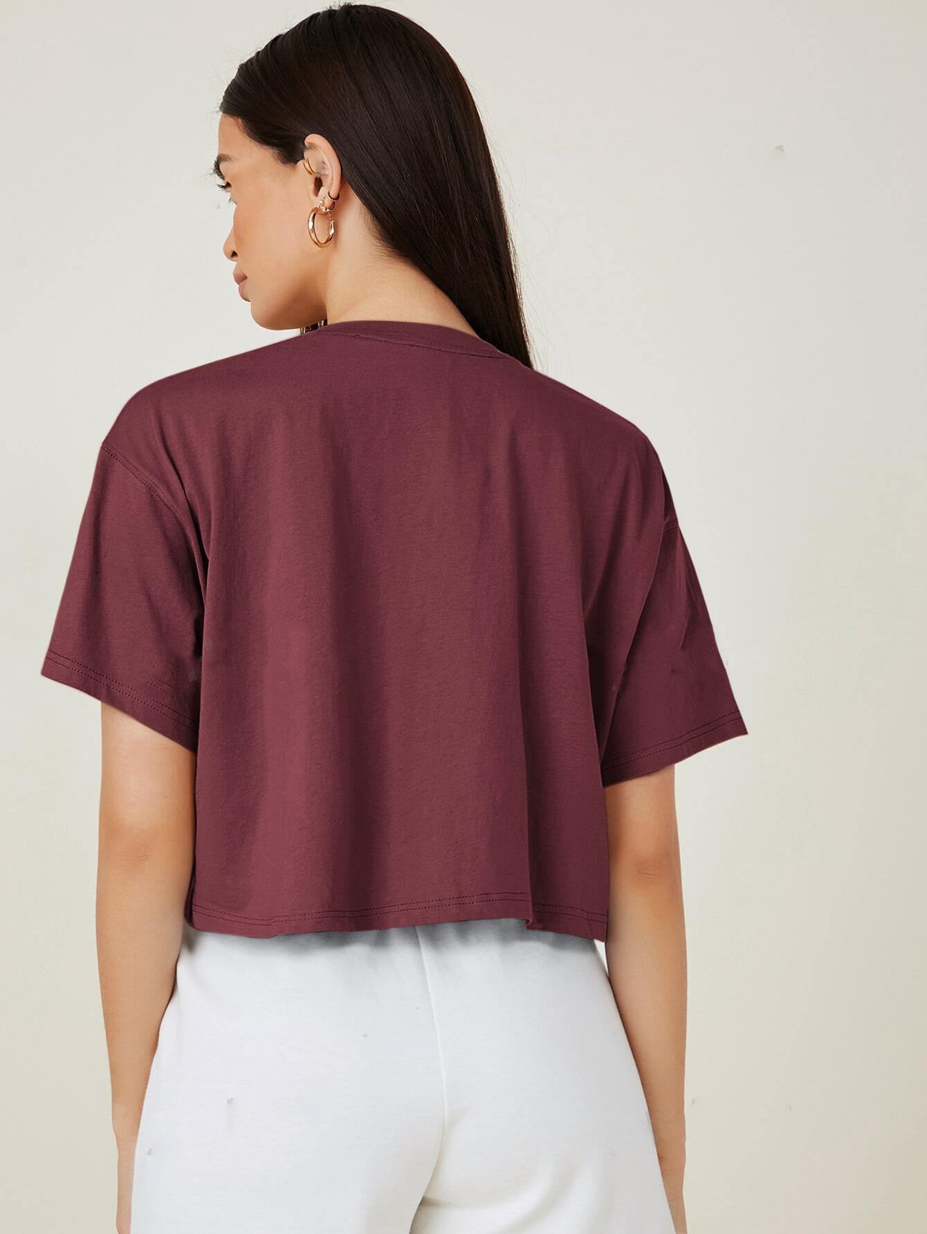 KOTTY Printed Women Round Neck Maroon T-Shirt 