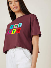 KOTTY Printed Women Round Neck Maroon T-Shirt 