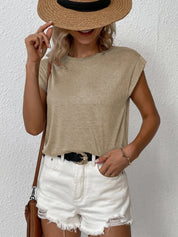 KOTTY Solid Women Round Neck Beige T-Shirt 