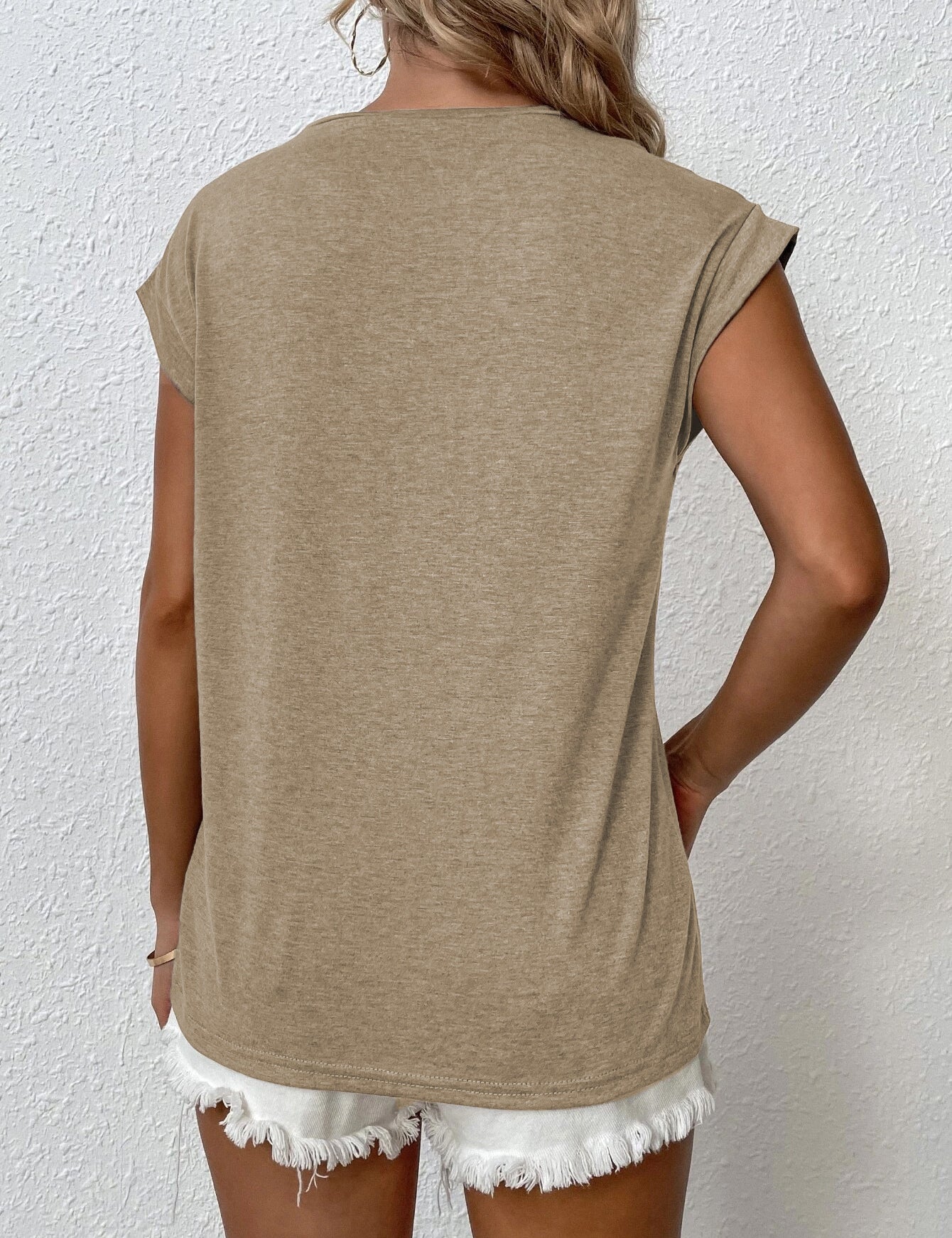 KOTTY Solid Women Round Neck Beige T-Shirt 