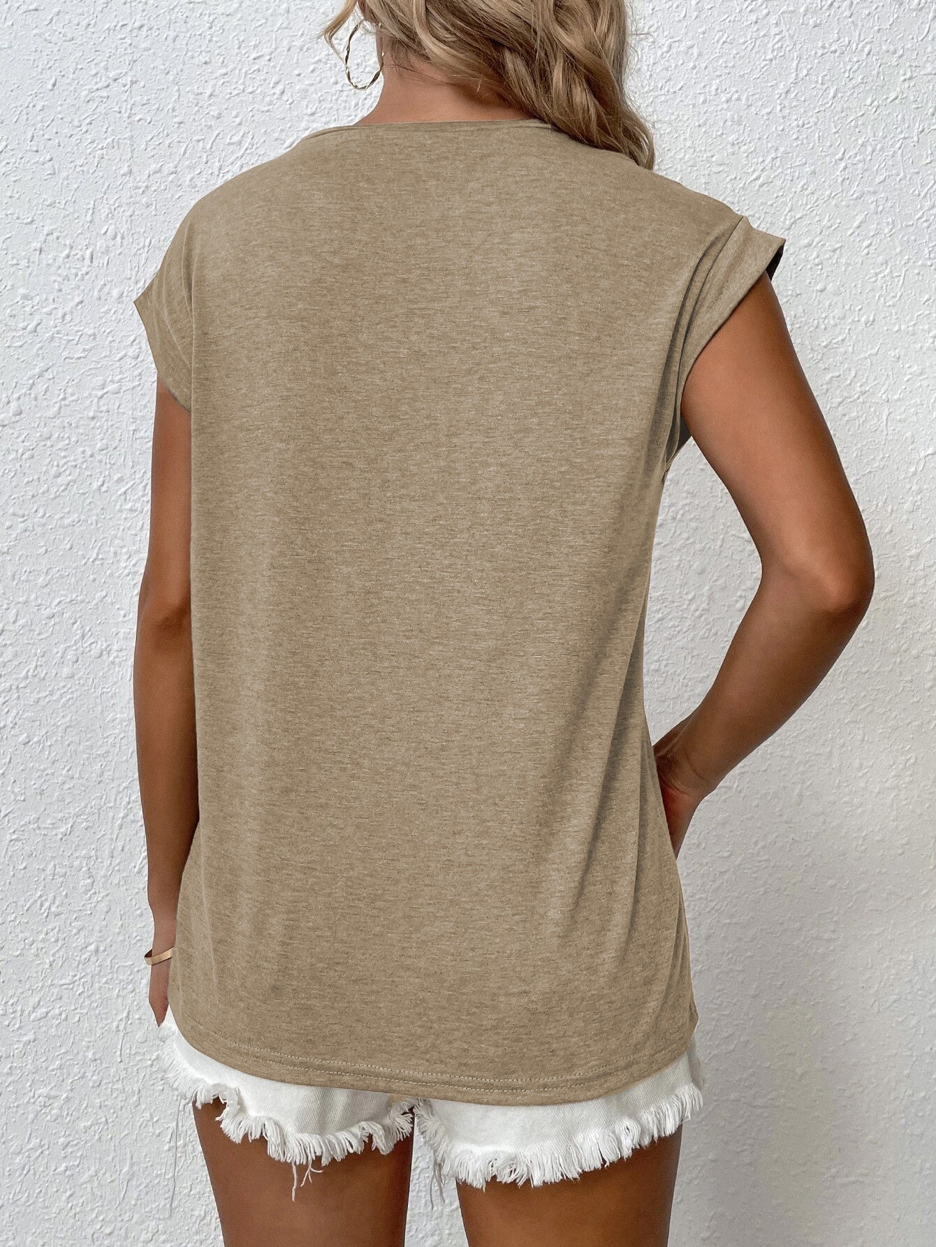 KOTTY Solid Women Round Neck Beige T-Shirt 