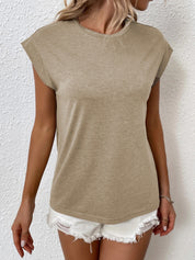 KOTTY Solid Women Round Neck Beige T-Shirt 