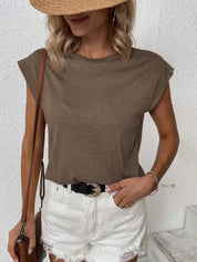 KOTTY Solid Women Round Neck Brown T-Shirt 