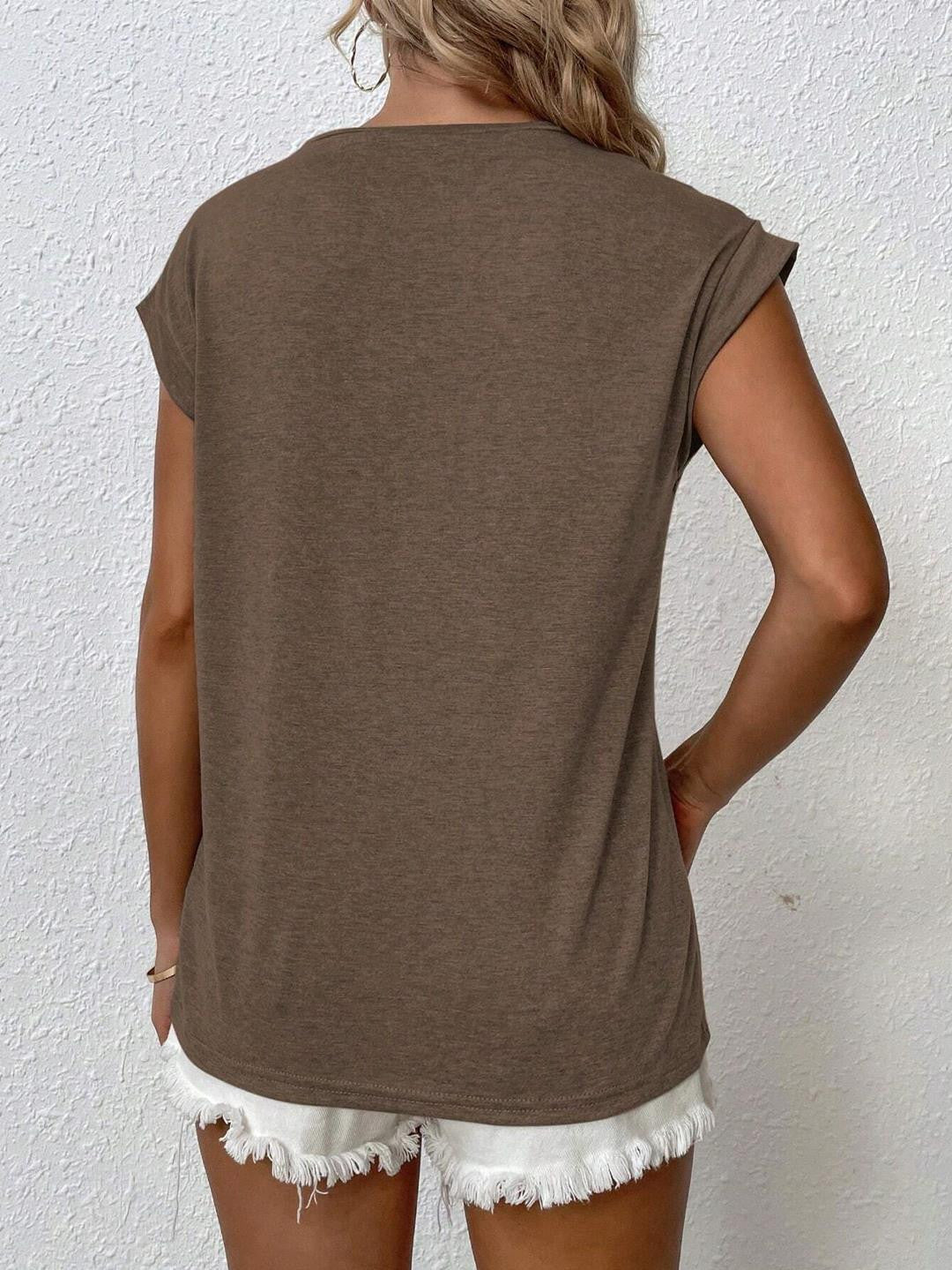 KOTTY Solid Women Round Neck Brown T-Shirt 