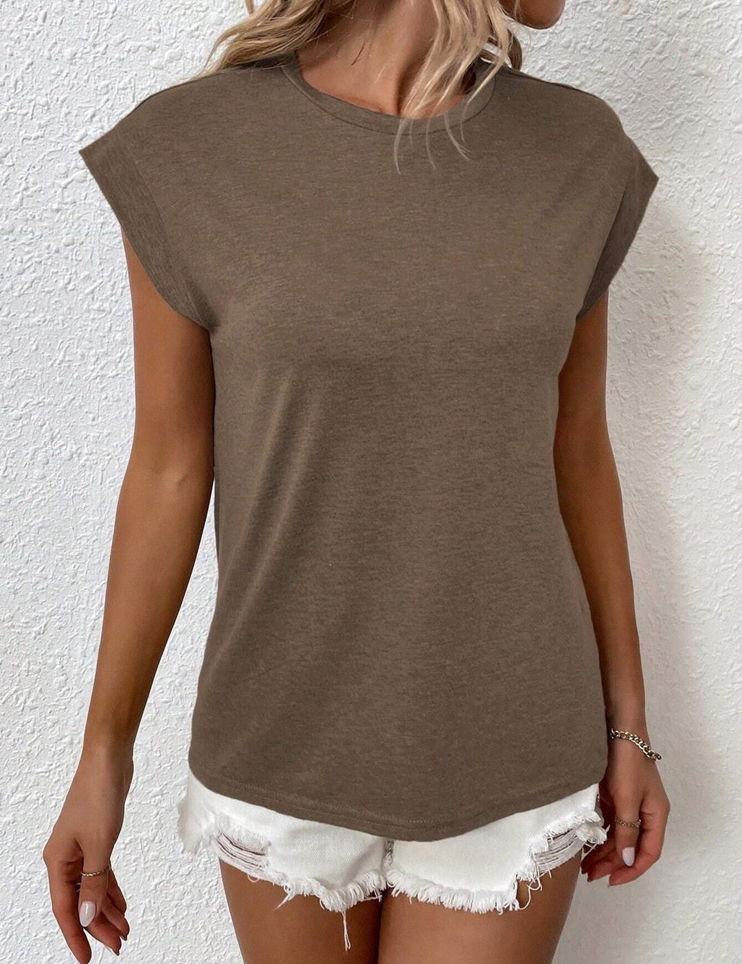 KOTTY Solid Women Round Neck Brown T-Shirt 