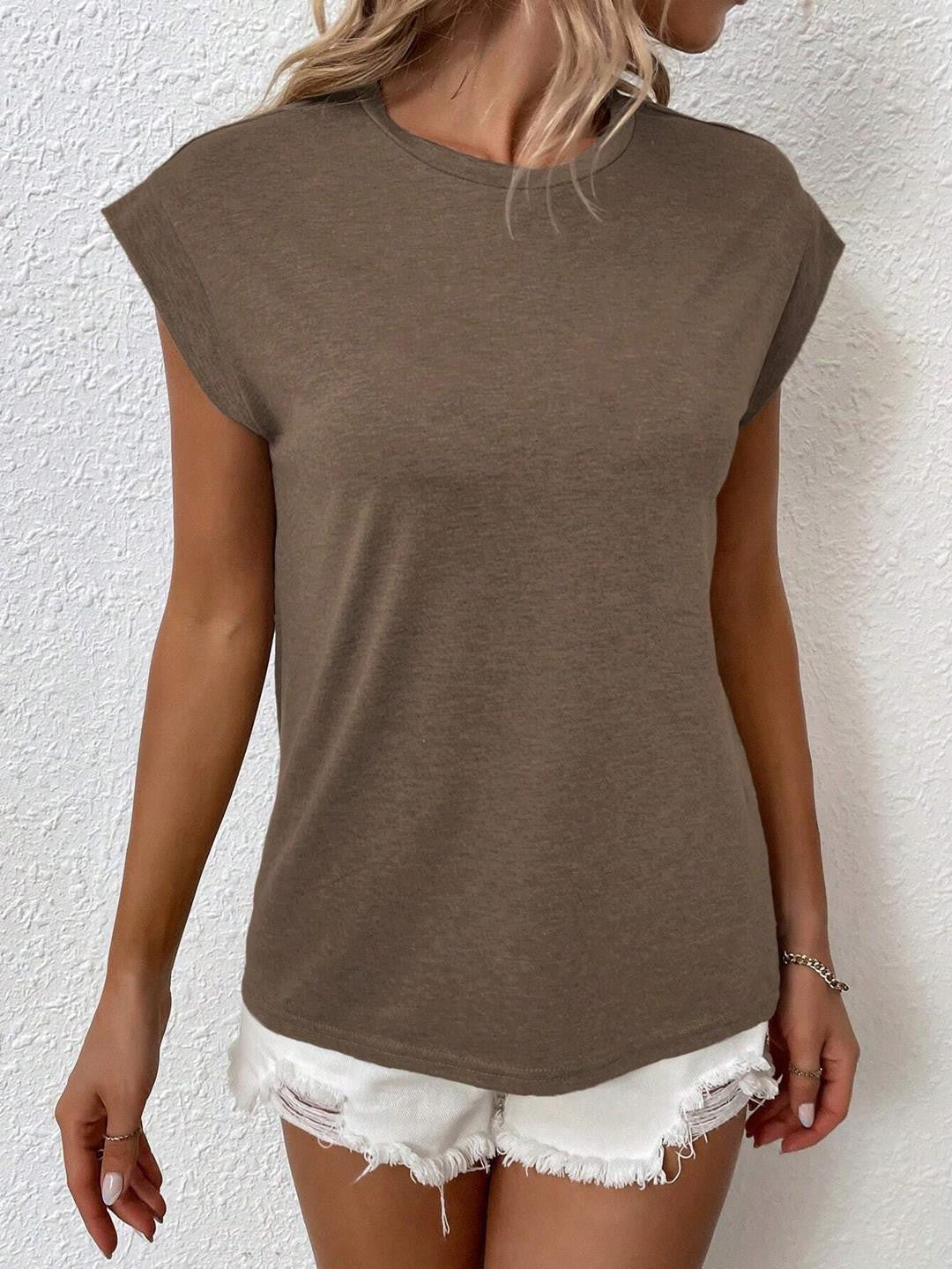 KOTTY Solid Women Round Neck Brown T-Shirt 