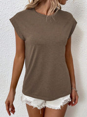 KOTTY Solid Women Round Neck Brown T-Shirt 