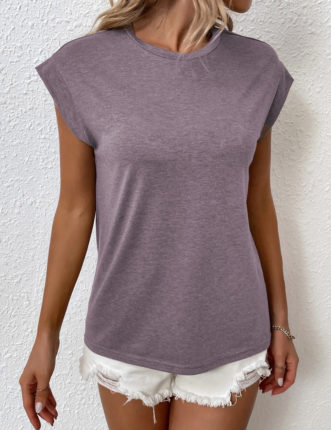 KOTTY Solid Women Round Neck Purple T-Shirt 