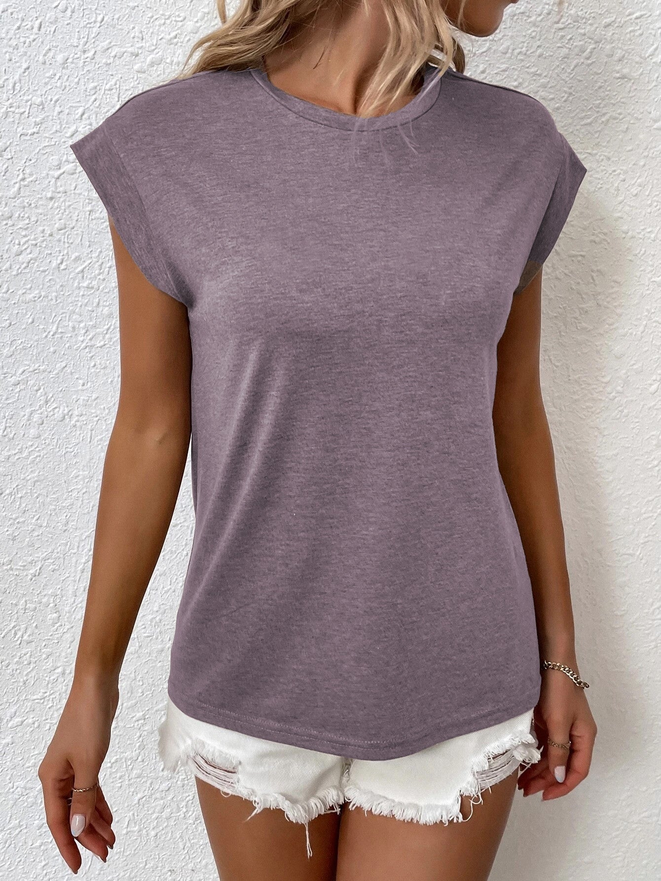 KOTTY Solid Women Round Neck Purple T-Shirt 