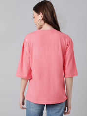 KOTTY Printed Women Round Neck Pink T-Shirt 