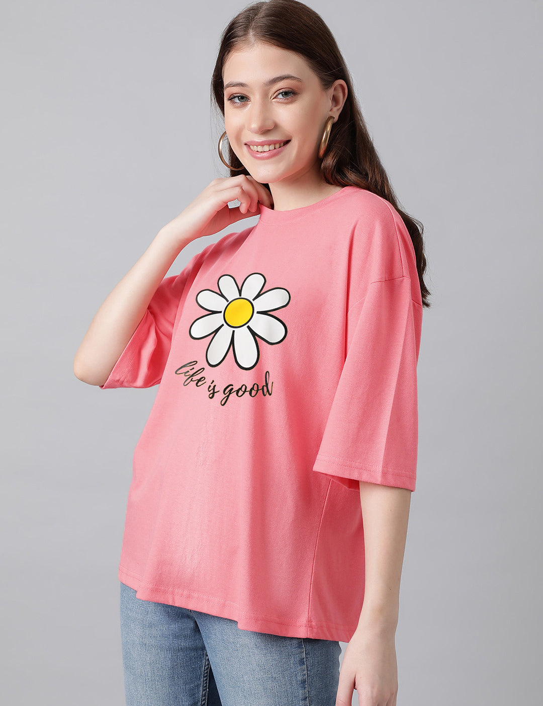 KOTTY Printed Women Round Neck Pink T-Shirt 