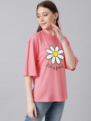 KOTTY Printed Women Round Neck Pink T-Shirt 
