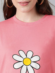 KOTTY Printed Women Round Neck Pink T-Shirt 