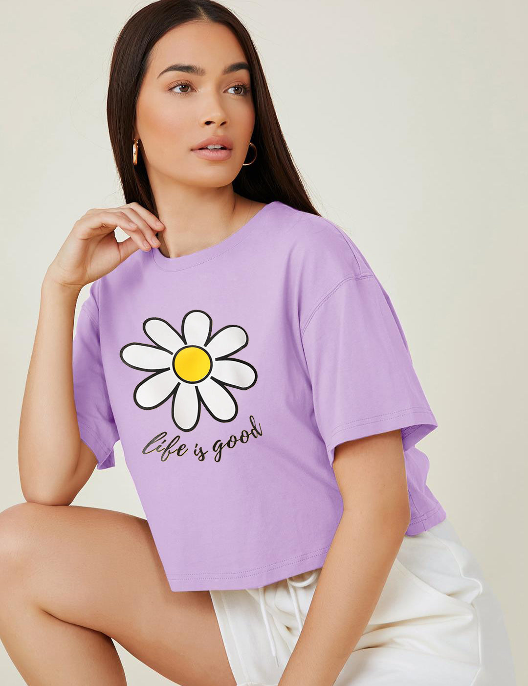 KOTTY Printed Women Round Neck Purple T-Shirt 