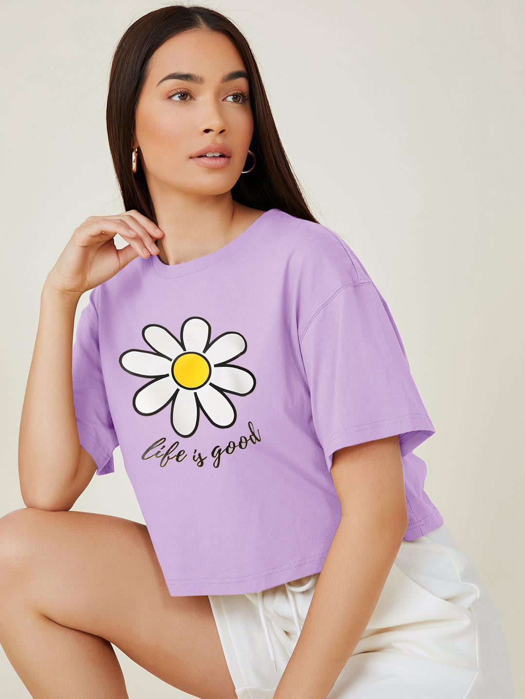 KOTTY Printed Women Round Neck Purple T-Shirt 