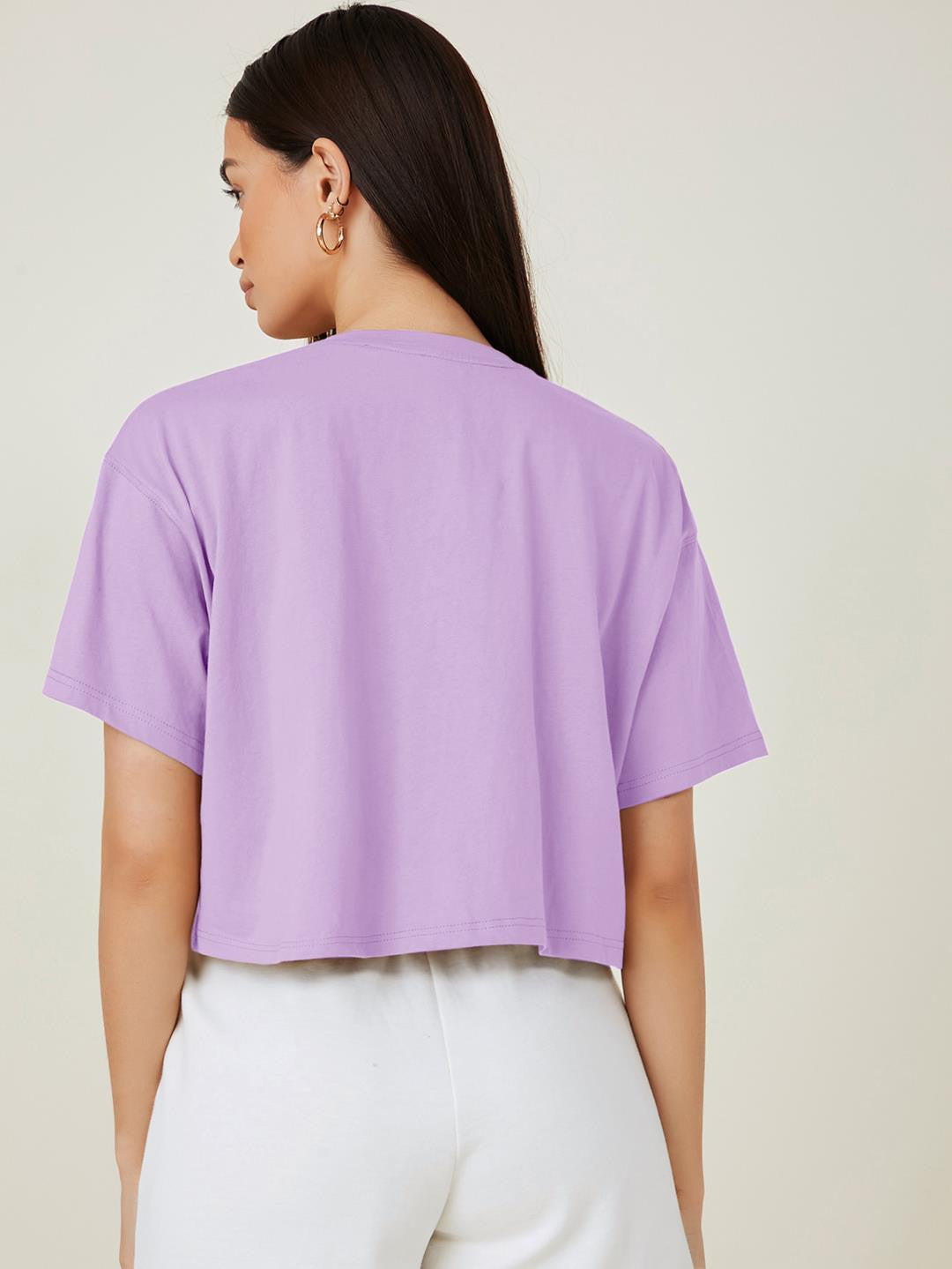 KOTTY Printed Women Round Neck Purple T-Shirt 