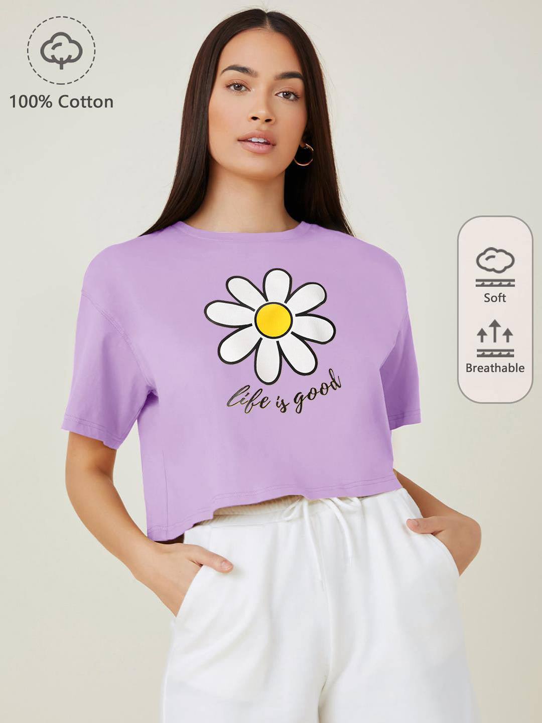 KOTTY Printed Women Round Neck Purple T-Shirt 