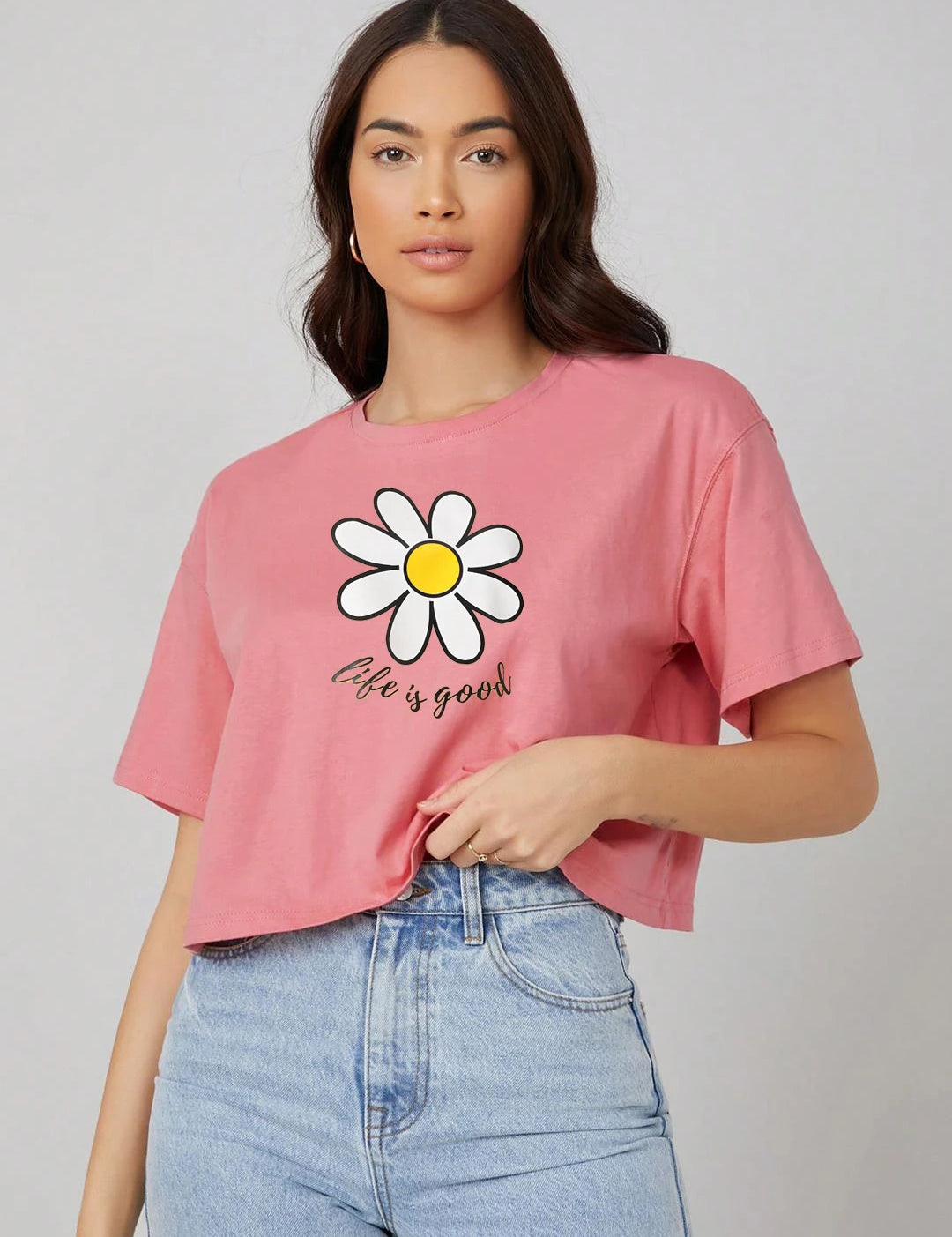 KOTTY Printed Women Round Neck Pink T-Shirt 
