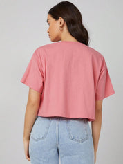 KOTTY Printed Women Round Neck Pink T-Shirt 